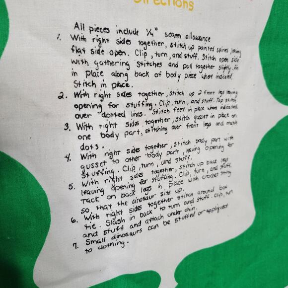 Vintage Dexter the Dinosaur DIY Fabric Panel Stuffed Animal - Picture 2 of 4